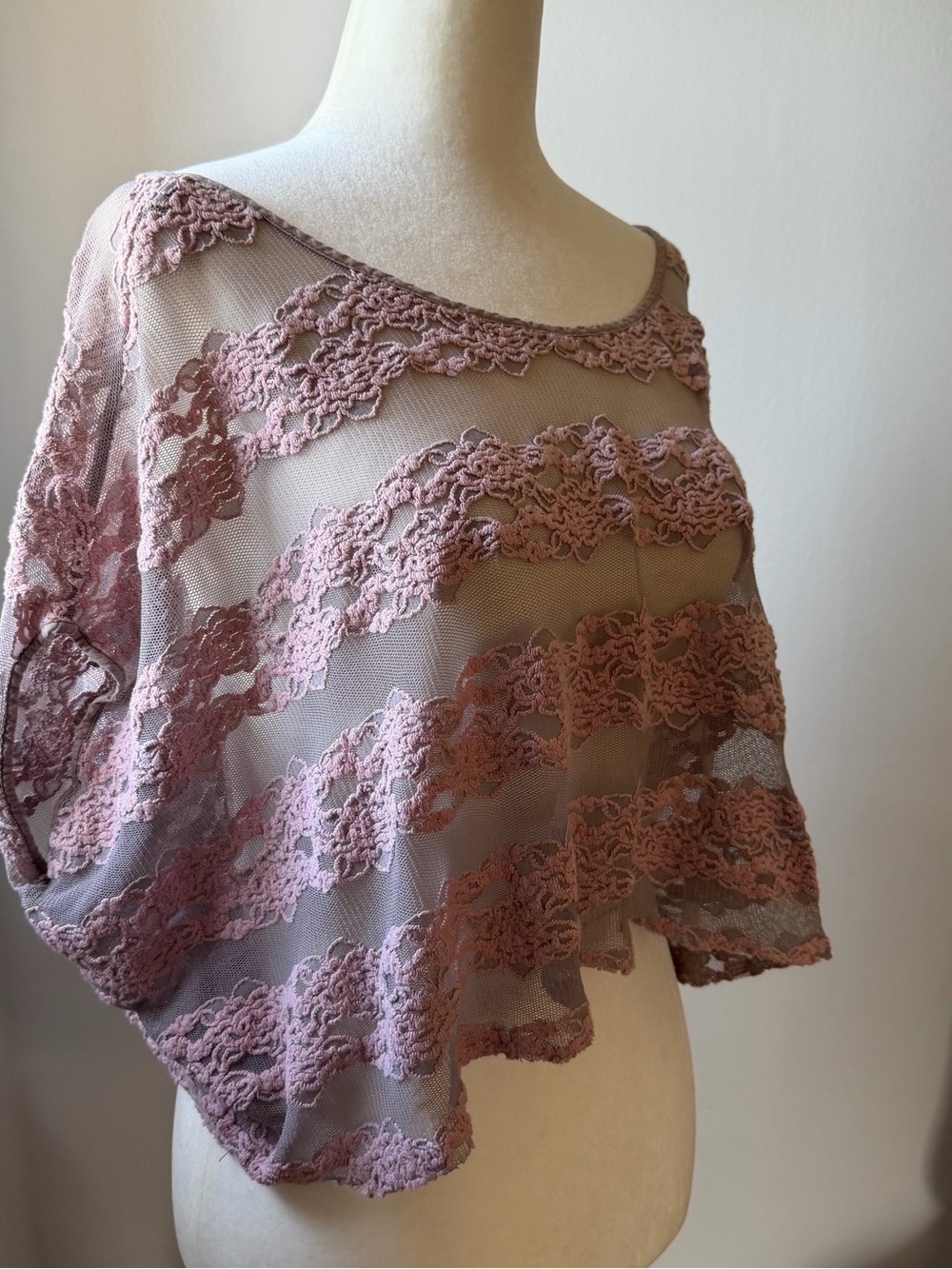 Free People County Fair dolman lace top in taupe pink boho small